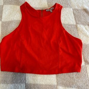 Orange racetrack crop top with gold zipper